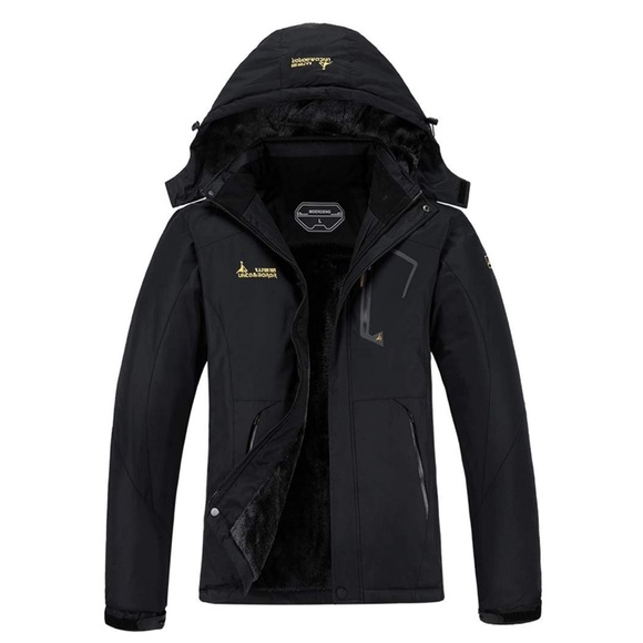 NEW! Waterproof Ski Jacket Warm Coat Windbreaker Detachable Hood Black Medium - Picture 1 of 10